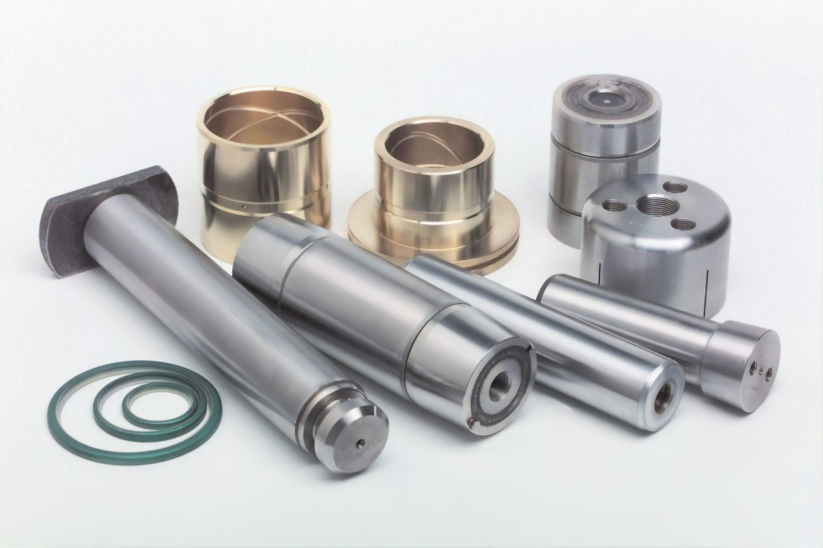 Precision machined bronze bushes, steel pins and sealing rings